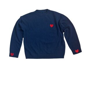 Navy Blue Heart Embroidered Sweatshirt